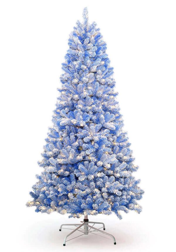 Blue-flock-artificial-christmas-tree_85226e62-8726-480f-b881-a73e2268827e 7.5' Duchess Blue Flock Artificial Christmas Tree with 600 Warm White LED Lights