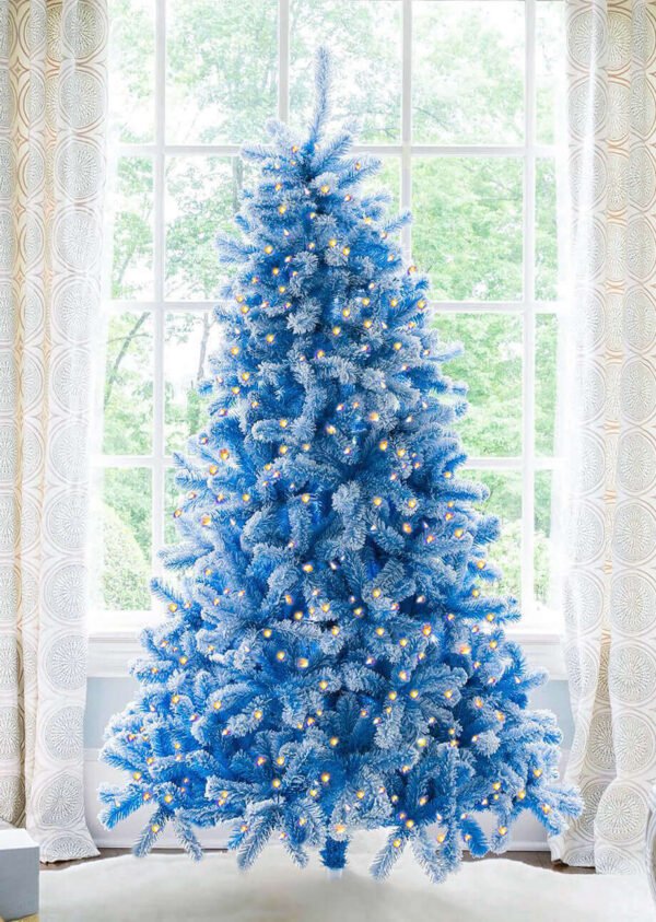 BlueDuchess_69c41b62-c1c6-436a-99c8-78b2c505eb2a 7.5' Duchess Blue Flock Artificial Christmas Tree with 600 Warm White LED Lights