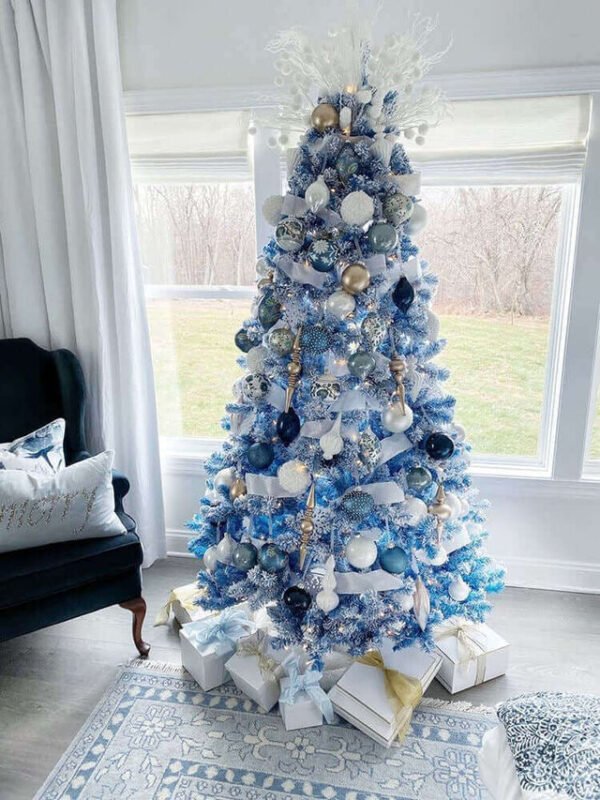 6.5' Duchess Blue Flock Artificial Christmas Tree with 500 Warm White LED Lights