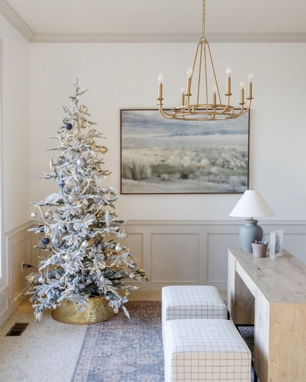 7' King Noble Flock Artificial Christmas Tree with 500 Warm White LED Lights