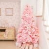 7.5' Duchess Pink Flock Artificial Christmas Tree with 600 Warm White LED Lights