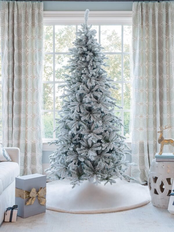 FlockedGroup-2 7.5' Queen Flock® Slim Artificial Christmas Tree Unlit