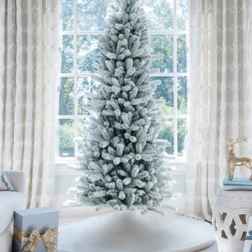 7.5' King Flock® Slim Artificial Christmas Tree Unlit