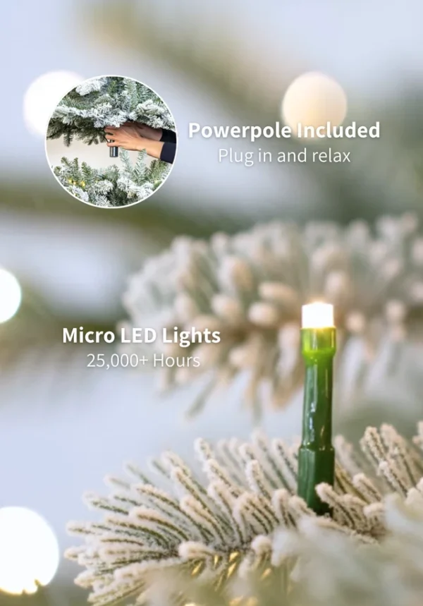 Flocked_Lights 9' King Noble Flock Artificial Christmas Tree with 700 Warm White LED Lights
