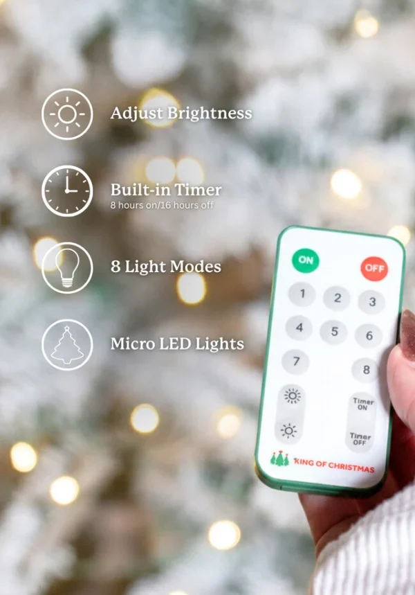 9' King Flock® Artificial Christmas Tree with 1100 Warm White LED Lights