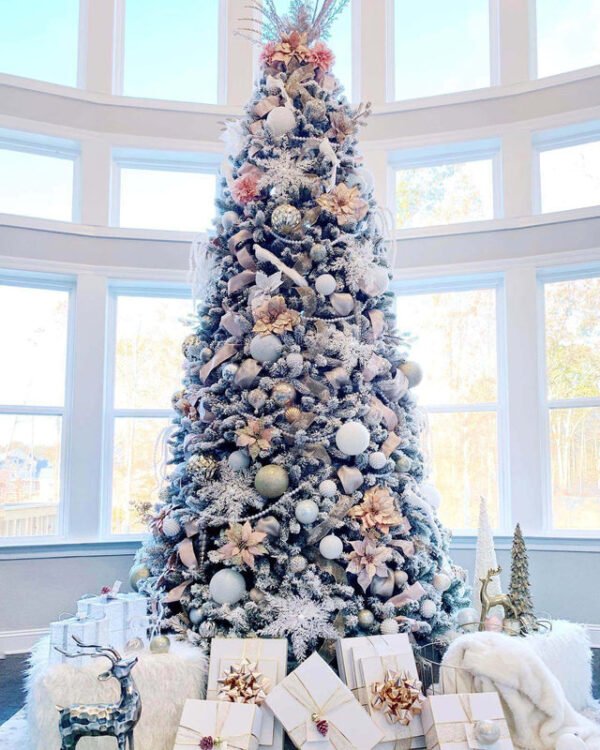 10' King Flock® Artificial Christmas Tree with 1250 Warm White LED Lights