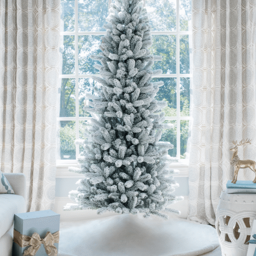 12' King Flock® Slim Artificial Christmas Tree Unlit