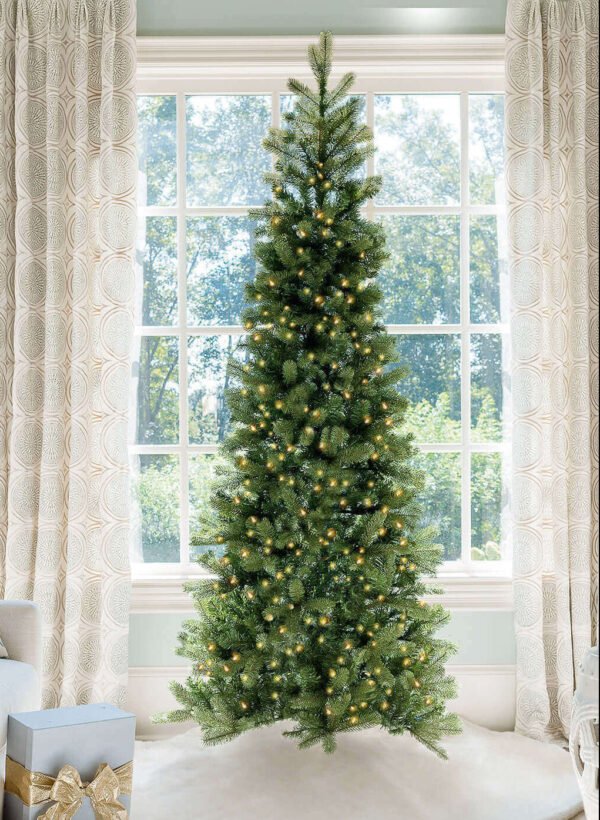 9' King Douglas Fir Slim Artificial Christmas Tree with 1000 Warm White & Multi-Color LED Lights