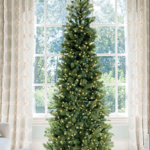 7.5' King Douglas Fir Slim Artificial Christmas Tree with 800 Warm White & Multi-Color LED Lights