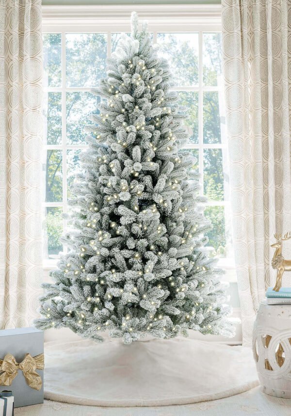 9' King Flock® Artificial Christmas Tree with 1100 Warm White LED Lights