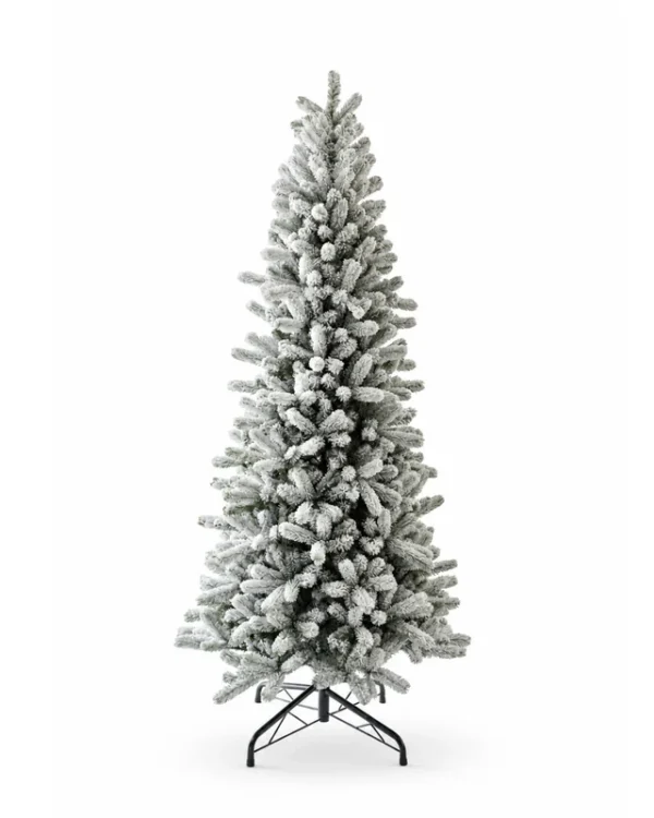 KingFlockSlimUnlitWhiteBackground 9' King Flock® Slim Artificial Christmas Tree Unlit