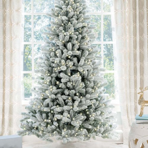 7.5' King Flock® Artificial Christmas Tree with 800 Warm White LED Lights