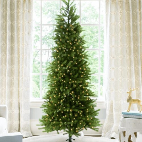 9' King Fraser Fir Slim Artificial Christmas Tree with 900 Warm White & Multi-Color LED Lights