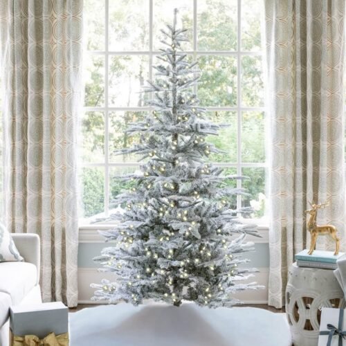9' King Noble Flock Artificial Christmas Tree with 700 Warm White LED Lights