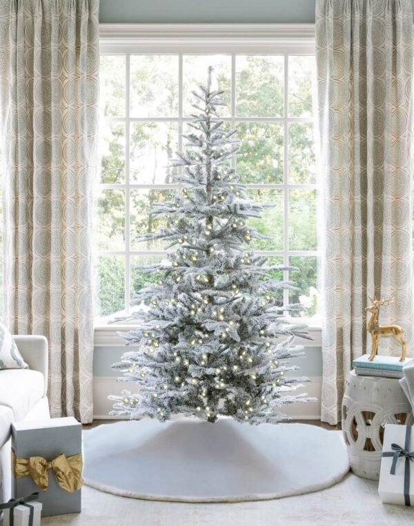 KingNobleFlockLED 9' King Noble Flock Artificial Christmas Tree with 700 Warm White LED Lights