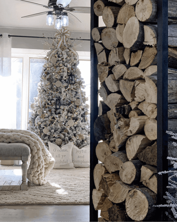 12' King Flock® Artificial Christmas Tree with 1650 Warm White LED Lights