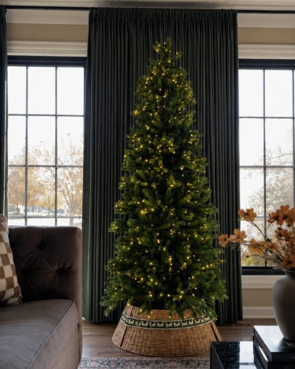10' King Fraser Fir Slim Artificial Christmas Tree with 1100 Warm White LED Lights