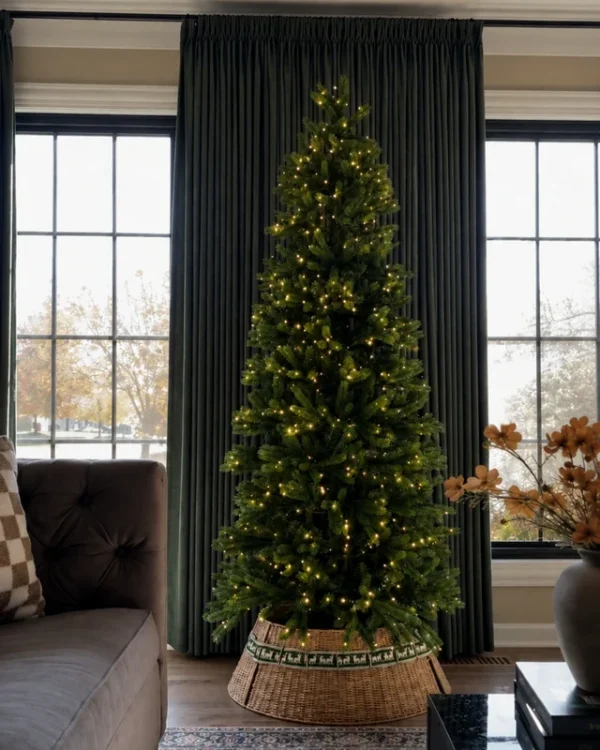 9' King Fraser Fir Slim Artificial Christmas Tree with 900 Warm White & Multi-Color LED Lights