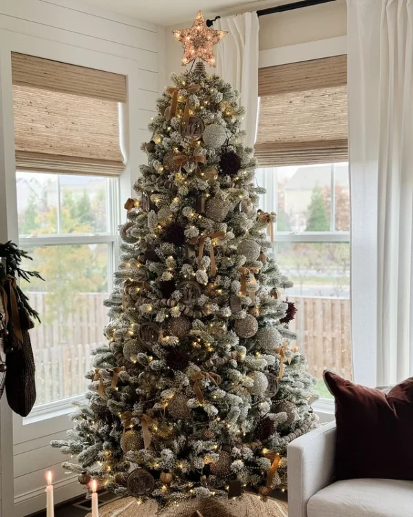 9' King Flock® Artificial Christmas Tree with 1100 Warm White LED Lights