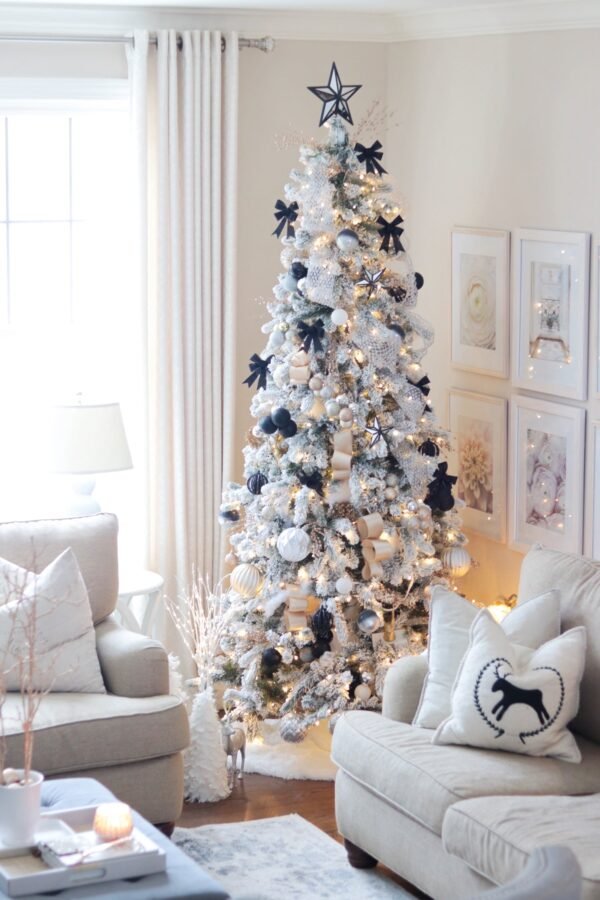 LuluGhammie_1 10' King Flock® Slim Artificial Christmas Tree with 1000 Warm White LED Lights