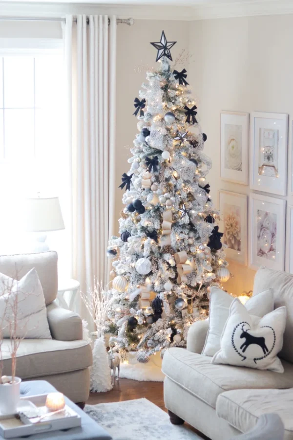 9' King Flock® Slim Artificial Christmas Tree with 900 Warm White LED Lights