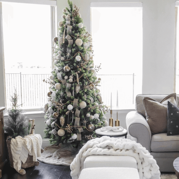 12' Royal Fir Slim Artificial Christmas Tree with 1900 Warm White & Multi-Color LED Lights