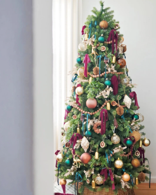 12' Royal Fir Slim Artificial Christmas Tree with 1900 Warm White & Multi-Color LED Lights