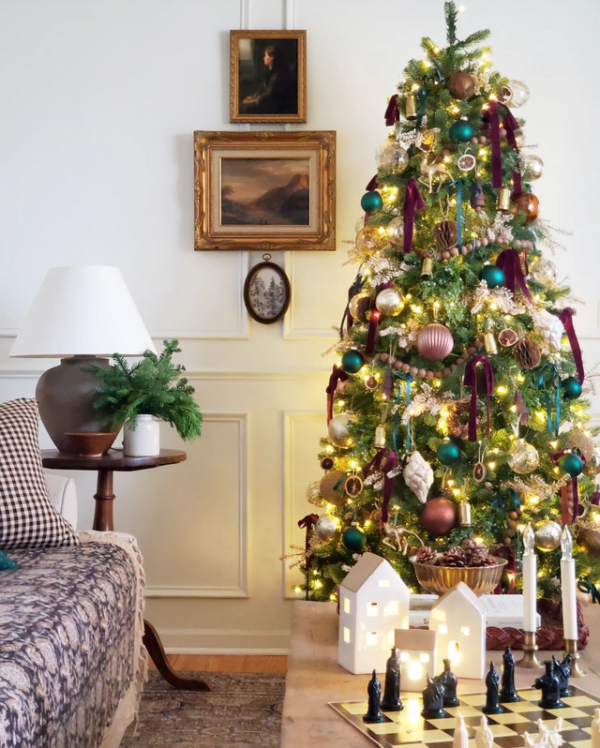 6.5' Royal Fir Slim Artificial Christmas Tree with 500 Warm White & Multi-Color LED Lights