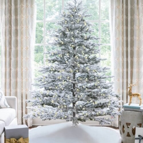 9' Rushmore Flock Artificial Christmas Tree 1000 Warm White LED Lights